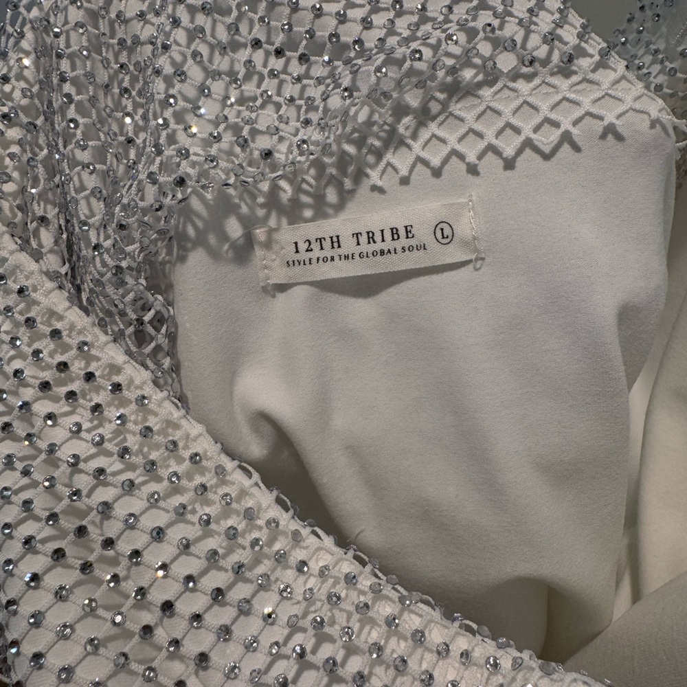 12th Tribe Anna White Rhinestone Mesh Mini Dress - Picture 6 of 6